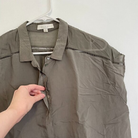 ERI + ALI ANTHROPOLOGIE Olive Green Embroidered Boxy Dolman Sleeve Button Down S - Picture 9 of 16